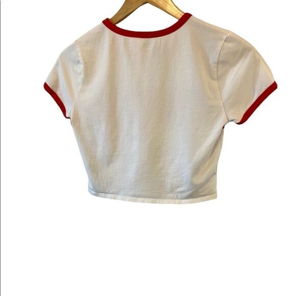 GARAGE Cropped White&Red Crew Neck Stripe Short Sleeve Stretch Tee Shirt Top M - Picture 4 of 8